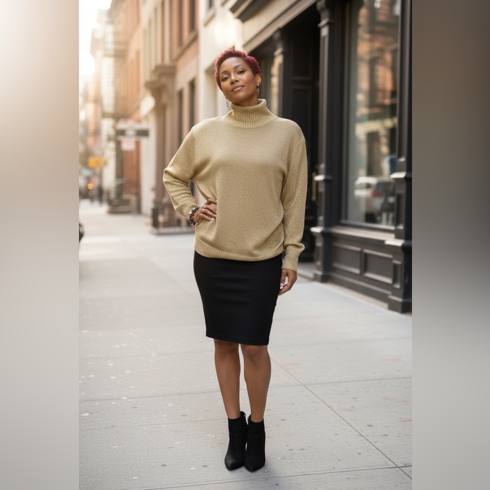 Gold Turtleneck Sweater Westbound style Chic and Y2K Vibes. Excellent C ☑️ - Picture 2 of 10